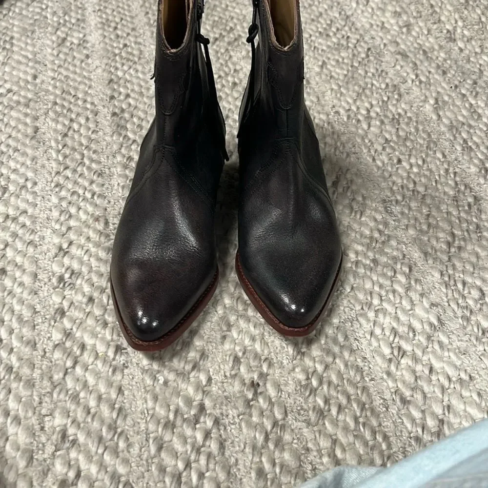 Free People New Frontier Black Leather Western Boots Booties US 8